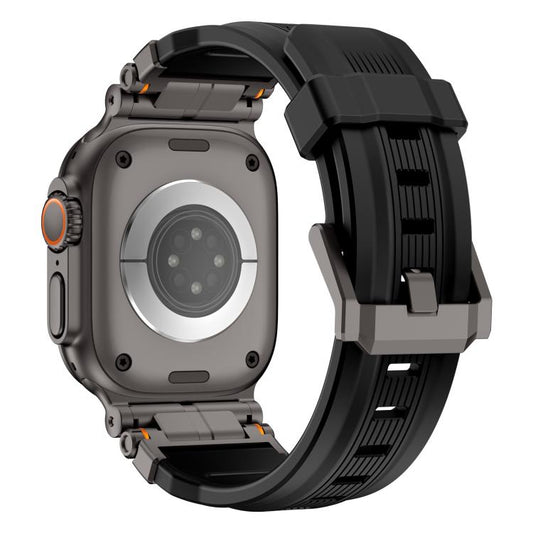 For Apple Watch 46mm / 49mm / 45mm / 44mm Alloy Connector Silicone Watch Strap(Black+Black) by bashfashion