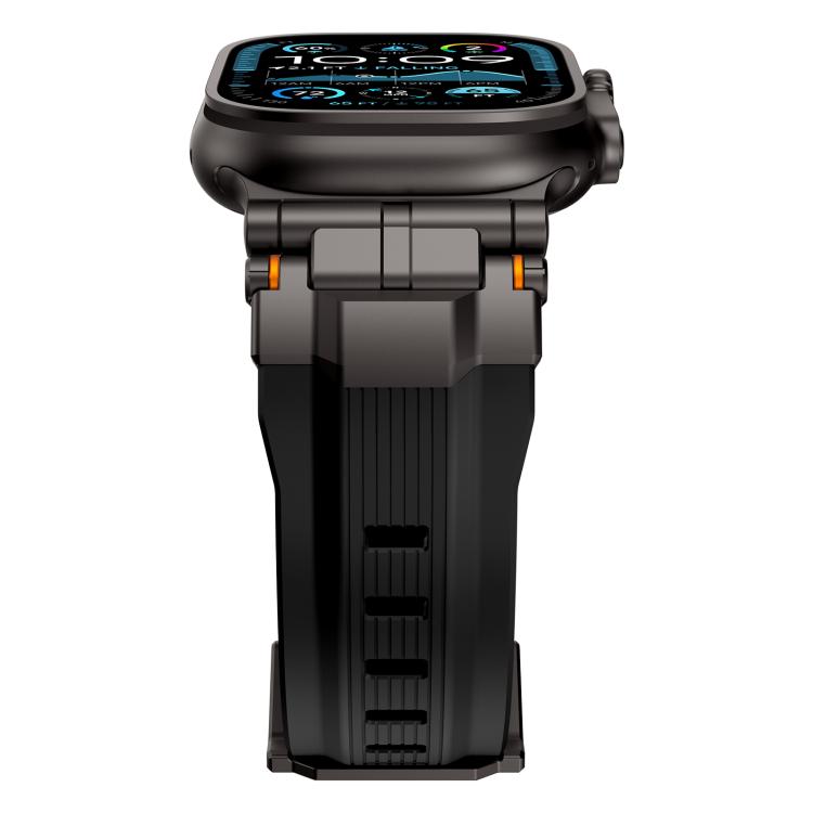 For Apple Watch 46mm / 49mm / 45mm / 44mm Alloy Connector Silicone Watch Strap(Black+Black) by bashfashion