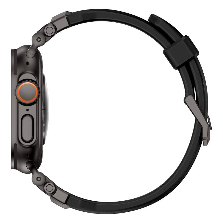 For Apple Watch 46mm / 49mm / 45mm / 44mm Alloy Connector Silicone Watch Strap(Black+Black) by bashfashion