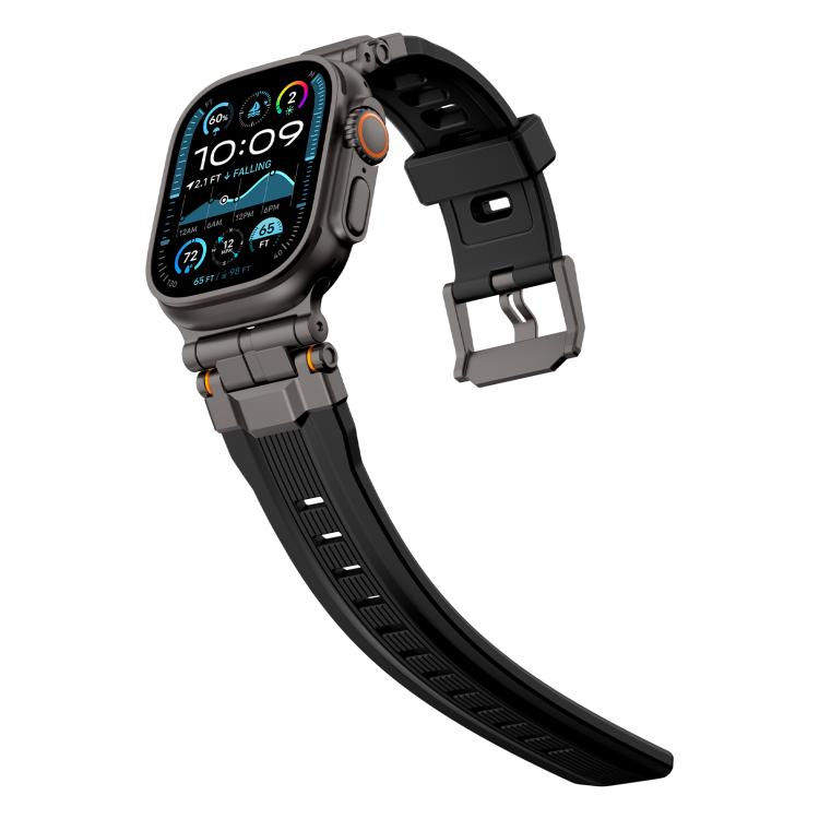 For Apple Watch 46mm / 49mm / 45mm / 44mm Alloy Connector Silicone Watch Strap(Black+Black) by bashfashion