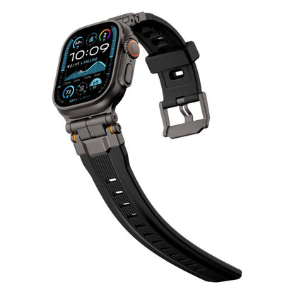 For Apple Watch 46mm / 49mm / 45mm / 44mm Alloy Connector Silicone Watch Strap(Black+Black) by bashfashion