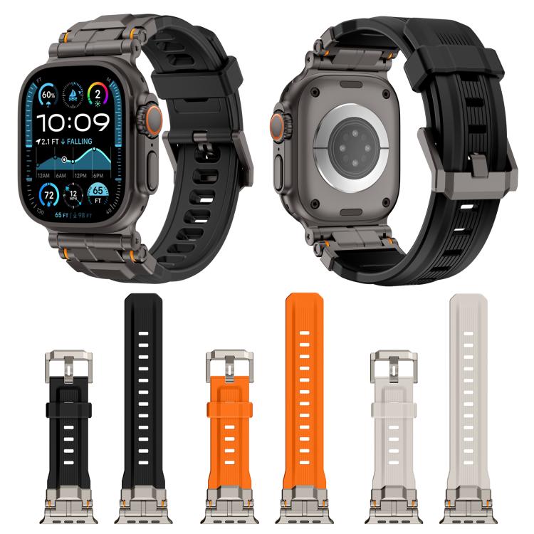 For Apple Watch 46mm / 49mm / 45mm / 44mm Alloy Connector Silicone Watch Strap(Black+Titanium) by bashfashion