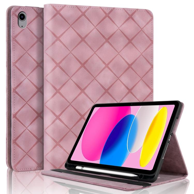 For iPad 11th 2025 / 10th 2022 Rhombus Embossed Leather Smart Tablet Case(Pink) by bashfashion