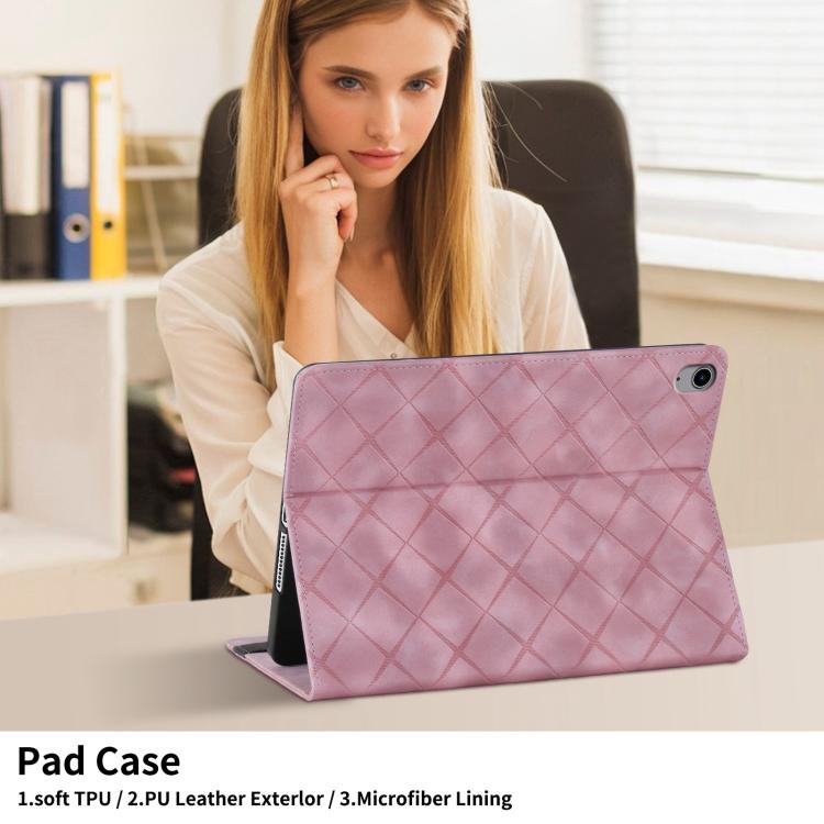 For iPad 11th 2025 / 10th 2022 Rhombus Embossed Leather Smart Tablet Case(Pink) by bashfashion