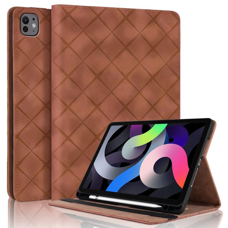 For iPad Air 11 2025 / 2024 Rhombus Embossed Leather Smart Tablet Case(Brown) by bashfashion