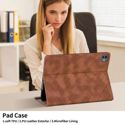 For iPad Air 11 2025 / 2024 Rhombus Embossed Leather Smart Tablet Case(Brown) by bashfashion