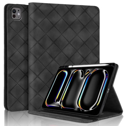 For iPad Pro 13 2025 / 2024 Rhombus Embossed Leather Smart Tablet Case(Black) by bashfashion