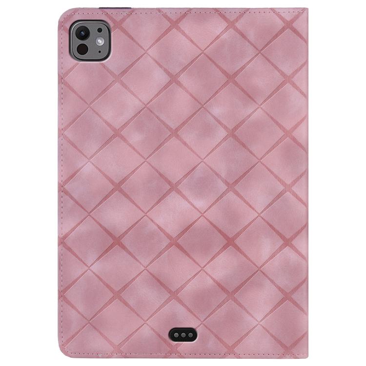 For iPad Air 13 2025 / 2024 / Pro 12.9 Rhombus Embossed Leather Smart Tablet Case(Pink) by bashfashion