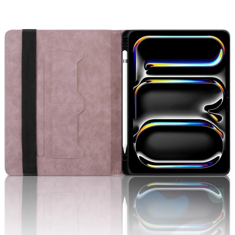 For iPad Air 13 2025 / 2024 / Pro 12.9 Rhombus Embossed Leather Smart Tablet Case(Pink) by bashfashion