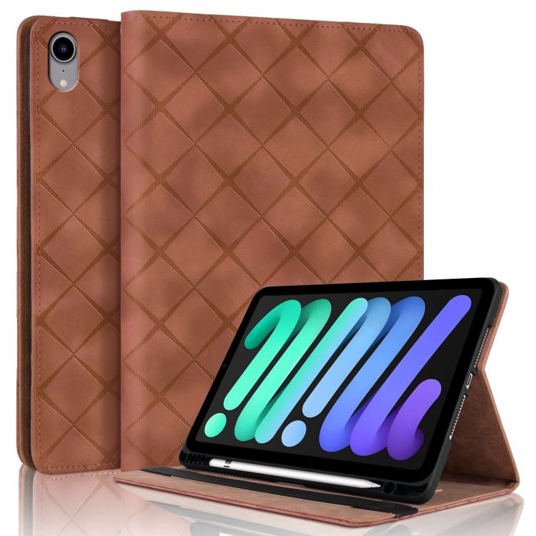 For iPad mini 6 / mini 2024 Rhombus Embossed Leather Smart Tablet Case(Brown) by bashfashion