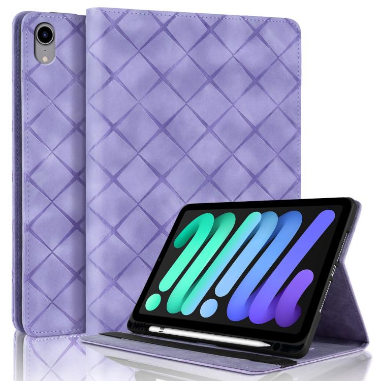 For iPad mini 6 / mini 2024 Rhombus Embossed Leather Smart Tablet Case(Purple) by bashfashion