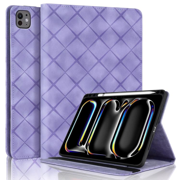 For iPad Pro 11 2025 / 2024 Rhombus Embossed Leather Smart Tablet Case(Purple) by bashfashion