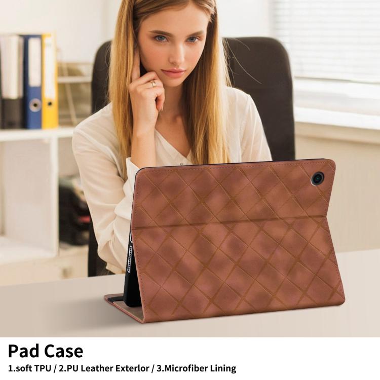 For Samsung Galaxy Tab A8 10.5 X200 Rhombus Embossed Leather Smart Tablet Case(Brown) by bashfashion