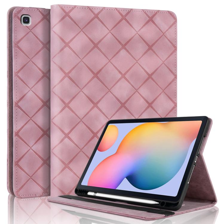 For Samsung Galaxy Tab S6 Lite 2024 Rhombus Embossed Leather Smart Tablet Case(Pink) by bashfashion