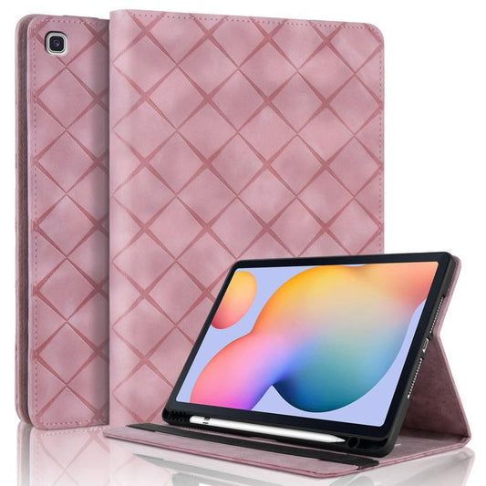 For Samsung Galaxy Tab S6 Lite 2024 Rhombus Embossed Leather Smart Tablet Case(Pink) by bashfashion