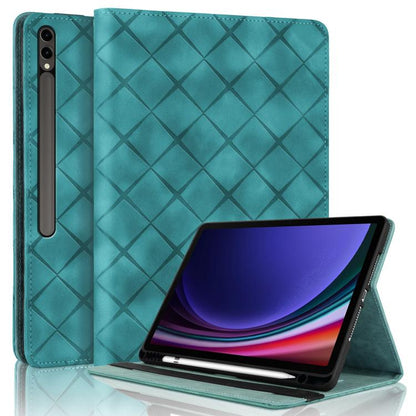 For Samsung Galaxy Tab S10+ / S9 FE+ Rhombus Embossing Leather Tablet Case(Green) by bashfashion