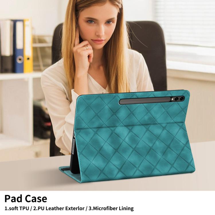 For Samsung Galaxy Tab S10+ / S9 FE+ Rhombus Embossing Leather Tablet Case(Green) by bashfashion