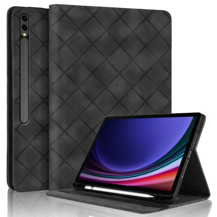 For Samsung Galaxy Tab S10+ / S9 FE+ Rhombus Embossing Leather Tablet Case(Black) by bashfashion