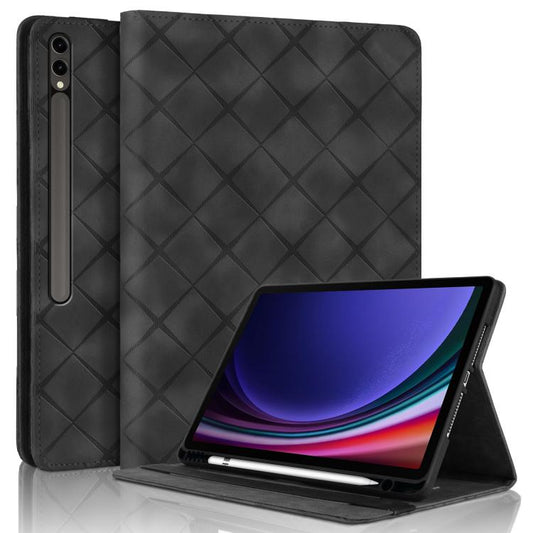 For Samsung Galaxy Tab S10+ / S9 FE+ Rhombus Embossing Leather Tablet Case(Black) by bashfashion