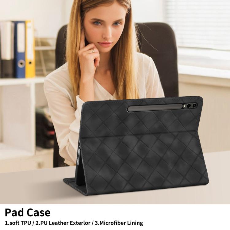 For Samsung Galaxy Tab S10+ / S9 FE+ Rhombus Embossing Leather Tablet Case(Black) by bashfashion