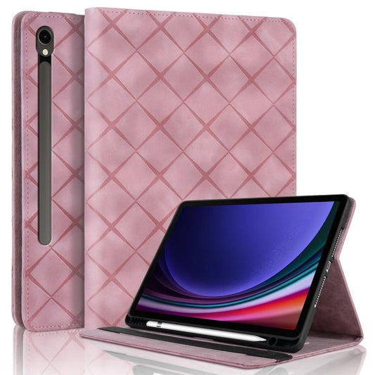 For Samsung Galaxy Tab S10 / S9 FE Rhombus Embossing Leather Tablet Case(Pink) by bashfashion