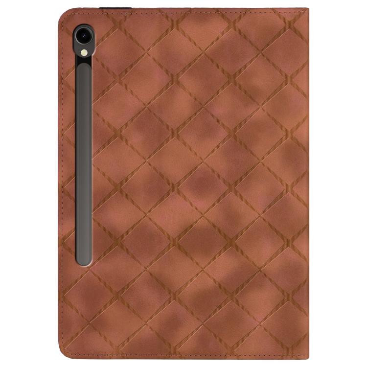 For Samsung Galaxy Tab S10 / S9 FE Rhombus Embossing Leather Tablet Case(Brown) by bashfashion