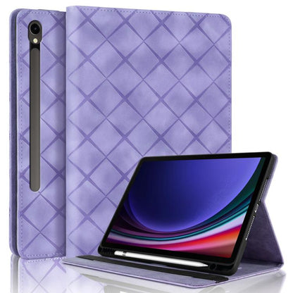For Samsung Galaxy Tab S10 / S9 FE Rhombus Embossing Leather Tablet Case(Purple) by bashfashion