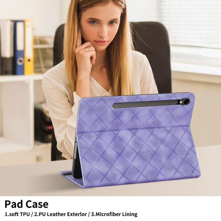 For Samsung Galaxy Tab S10 / S9 FE Rhombus Embossing Leather Tablet Case(Purple) by bashfashion