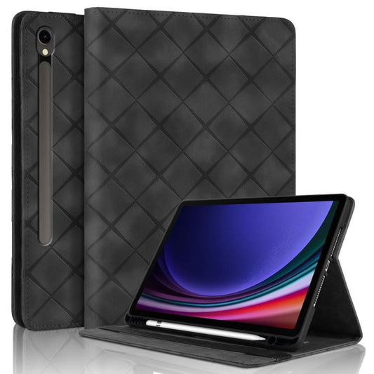 For Samsung Galaxy Tab S10 / S9 FE Rhombus Embossing Leather Tablet Case(Black) by bashfashion