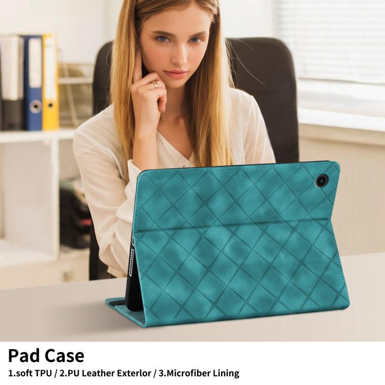 For Samsung Galaxy Tab A11 / A9 Rhombus Embossing Leather Tablet Case(Green) by bashfashion