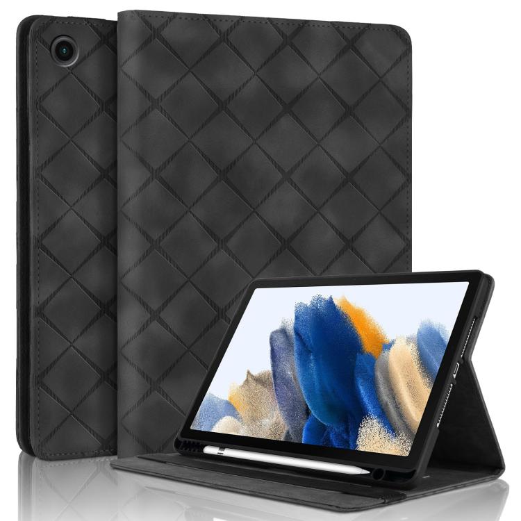 For Samsung Galaxy Tab A11 / A9 Rhombus Embossing Leather Tablet Case(Black) by bashfashion