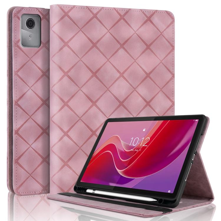 For Lenovo Tab M11 / Xiaoxin Pad 11 2024 Rhombus Embossed Leather Smart Tablet Case(Pink) by bashfashion