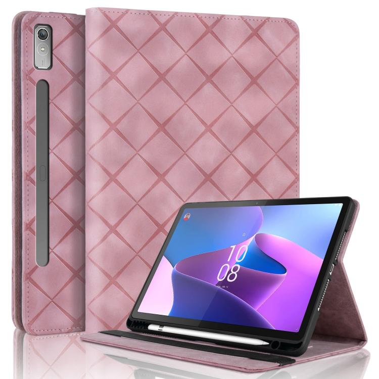 For Lenovo Xiaoxin Pad Pro 12.7 2023 / P12 Rhombus Embossing Leather Tablet Case(Pink) by bashfashion