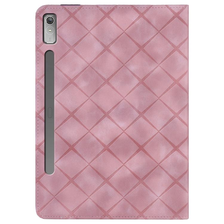 For Lenovo Xiaoxin Pad Pro 12.7 2023 / P12 Rhombus Embossing Leather Tablet Case(Pink) by bashfashion