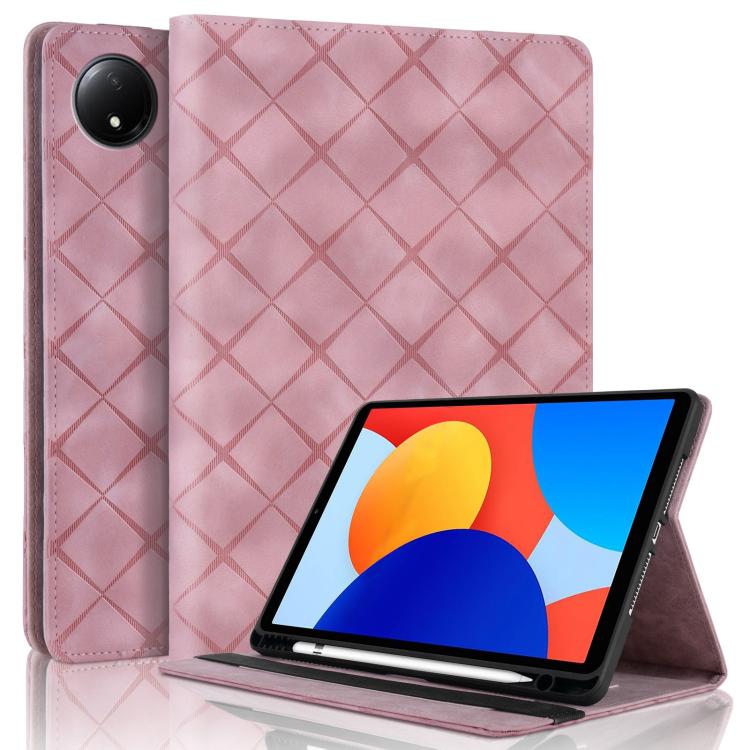For Xiaomi Redmi Pad SE 8.7 Rhombus Embossed Leather Smart Tablet Case(Pink) by bashfashion