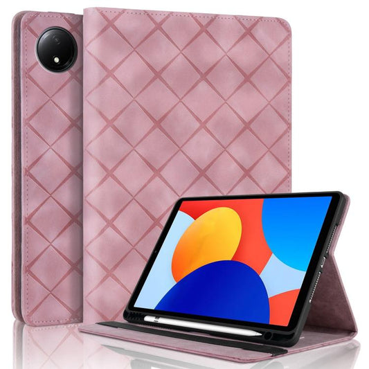For Xiaomi Redmi Pad SE 8.7 Rhombus Embossed Leather Smart Tablet Case(Pink) by bashfashion
