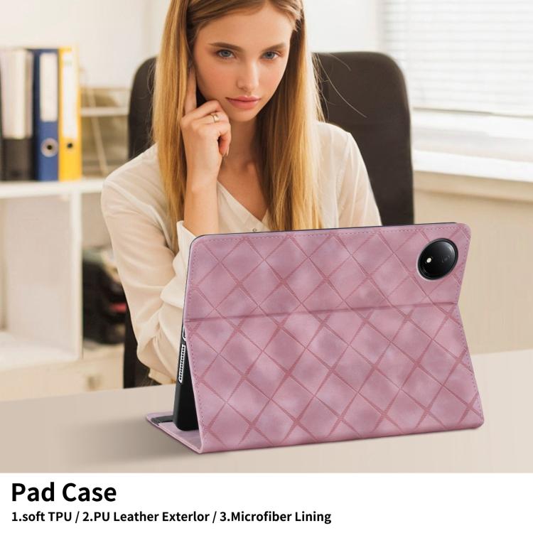 For Xiaomi Redmi Pad SE 8.7 Rhombus Embossed Leather Smart Tablet Case(Pink) by bashfashion