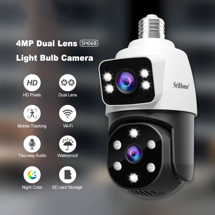 SriHome SH068 E27 4MP HD Dual Lens Light Bulb Camera Outdoor IP66 Waterproof(White) by SriHome