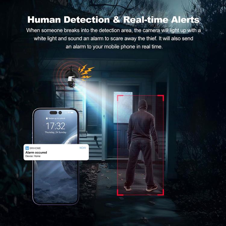 SriHome SH068 E27 4MP HD Dual Lens Light Bulb Camera Outdoor IP66 Waterproof(White) by SriHome