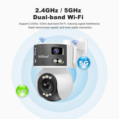 SriHome SH055 8MP HD Multi-lens 5X Optical Zoom Lens Panoramic PTZ Dome Camera(UK Plug) by SriHome