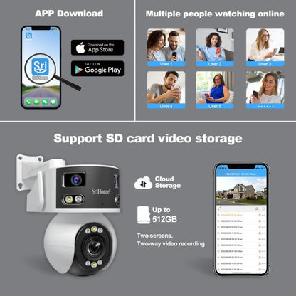 SriHome SH055 8MP HD Multi-lens 5X Optical Zoom Lens Panoramic PTZ Dome Camera(US Plug) by SriHome