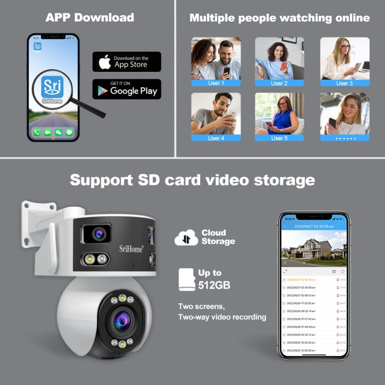 SriHome SH055B 8MP HD Multi-lens Super Wide Angle Panoramic PTZ Dome Camera(US Plug) by SriHome