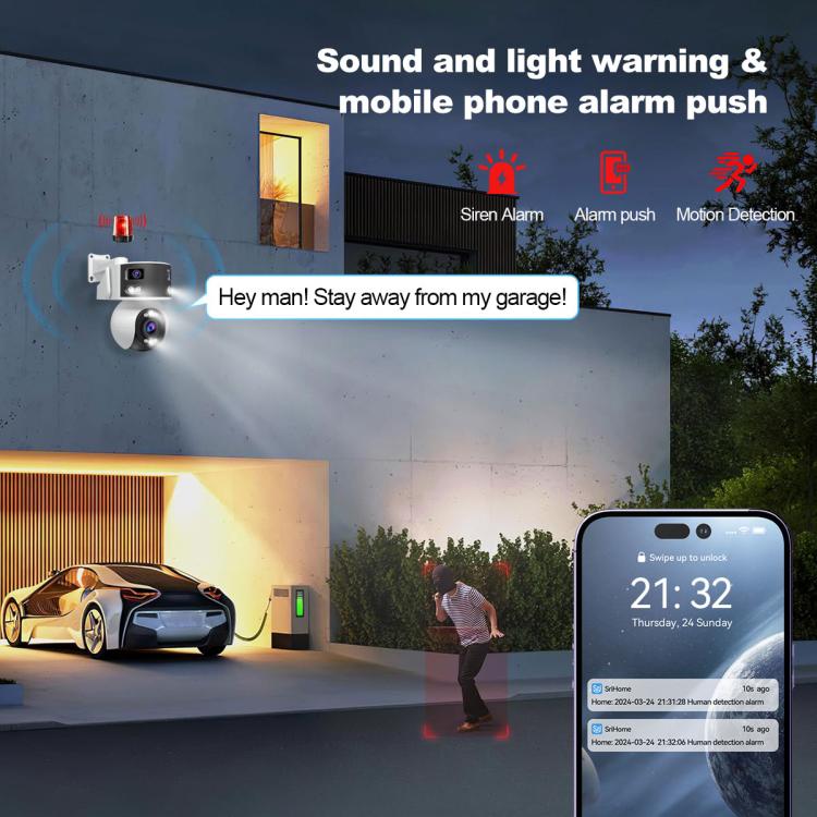 SriHome SH055B 8MP HD Multi-lens Super Wide Angle Panoramic PTZ Dome Camera(US Plug) by SriHome