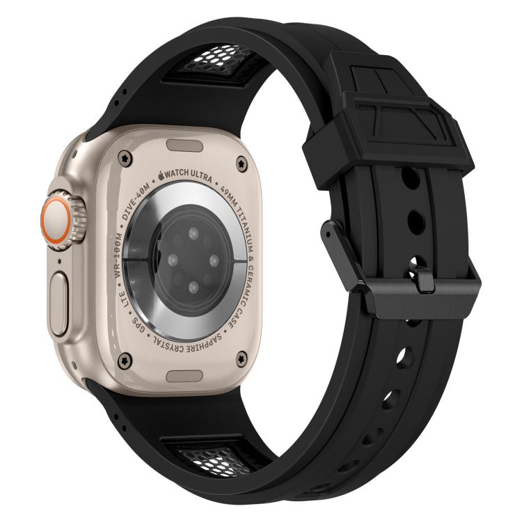 For Apple Watch 46mm / 49mm / 45mm / 44mm Kalebol Honeycomb TPU Black Mesh Strap(Black Black Net) by Kalebol