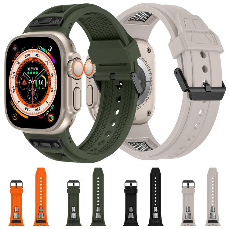 For Apple Watch 46mm / 49mm / 45mm / 44mm Kalebol Honeycomb TPU Black Mesh Strap(Orange Black Net) by Kalebol