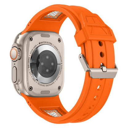 For Apple Watch 46mm / 49mm / 45mm / 44mm Kalebol Honeycomb TPU Titanium Mesh Strap(Orange Titanium Net) by Kalebol
