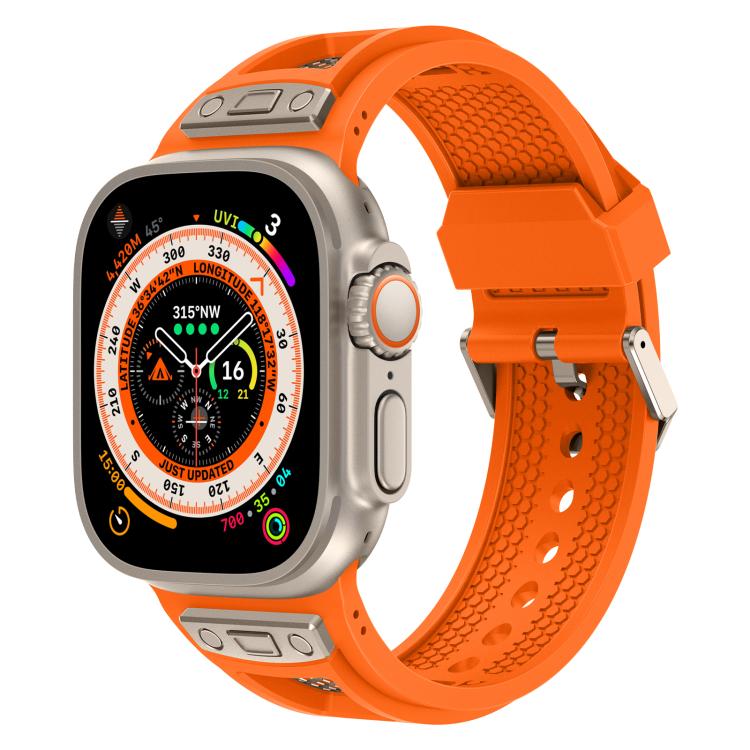 For Apple Watch 46mm / 49mm / 45mm / 44mm Kalebol Honeycomb TPU Titanium Mesh Strap(Orange Titanium Net) by Kalebol