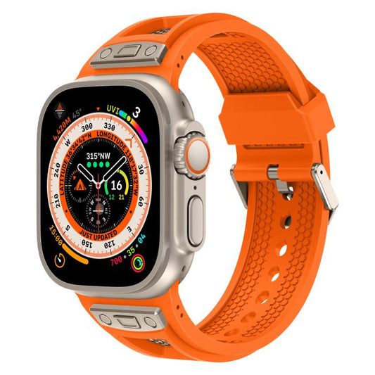 For Apple Watch 46mm / 49mm / 45mm / 44mm Kalebol Honeycomb TPU Titanium Mesh Strap(Orange Titanium Net) by Kalebol