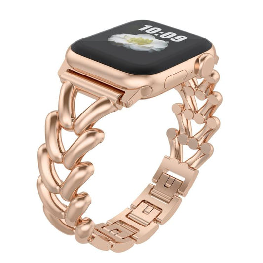 For Apple Watch 46mm / 49mm / 45mm / 44mm Kalebol V-shaped Zinc Alloy Strap(Rose Gold) by Kalebol