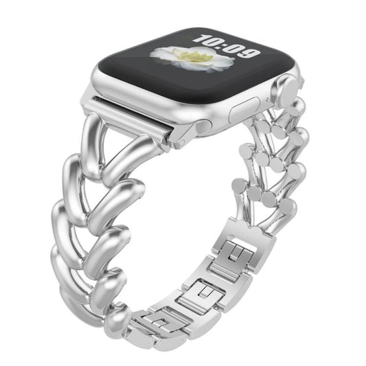 For Apple Watch 46mm / 49mm / 45mm / 44mm Kalebol V-shaped Zinc Alloy Strap(Silver) by Kalebol